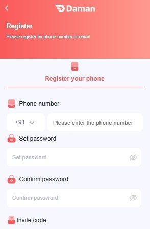 Daman game registration page